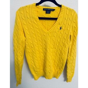 Ralph Lauren Yellow Cable-Knit V-Neck Sweater